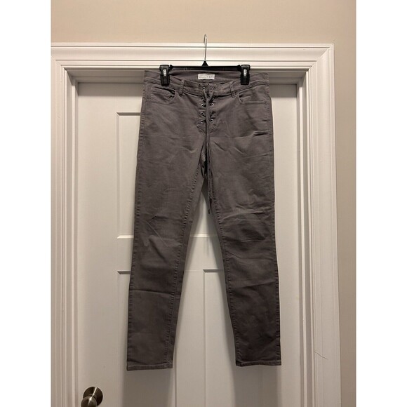 LOFT Women's Pants Size 8 / 29 Gray Lace Up Fly Y2K Tapered Mid Rise Stretch - Picture 1 of 7